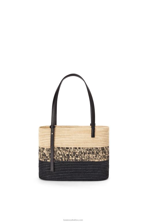 Loewe Women Square Basket bag in degrade raffia and calfskin 206XF99 Natural/Black - Image 4