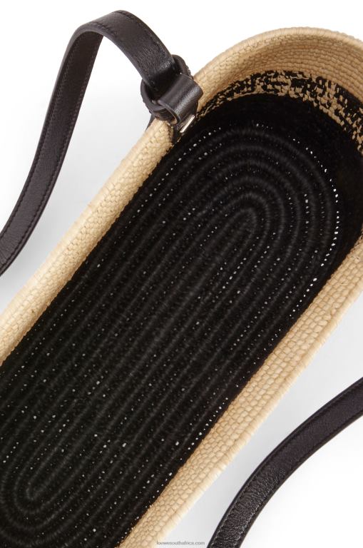 Loewe Women Square Basket bag in degrade raffia and calfskin 206XF99 Natural/Black - Image 5