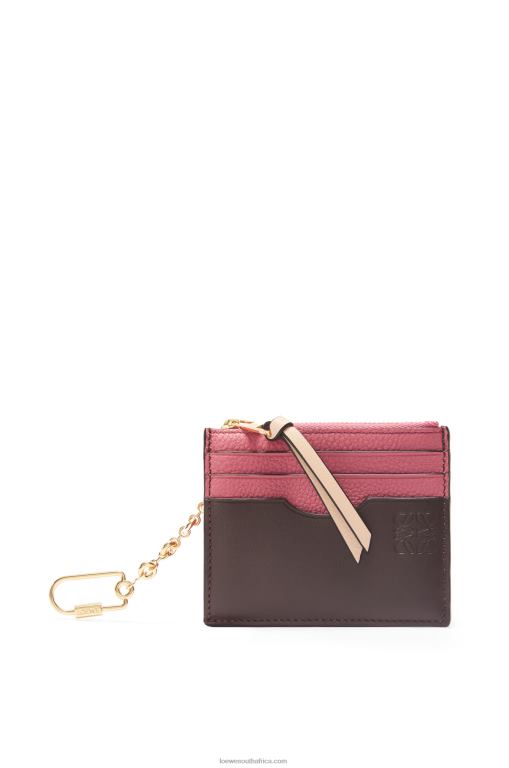 Loewe Women Square cardholder in soft grained calfskin with chain 206XF1379 Plumrose/Chocolate - Image 1