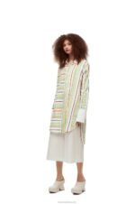 Loewe Women Stripe shirt dress in cotton, linen and silk 206XF1052 Green/Red - Image 2