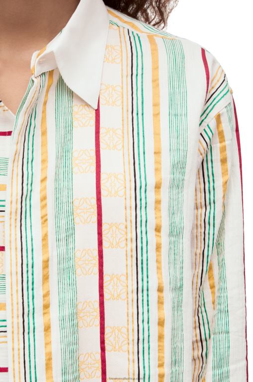 Loewe Women Stripe shirt dress in cotton, linen and silk 206XF1052 Green/Red - Image 4