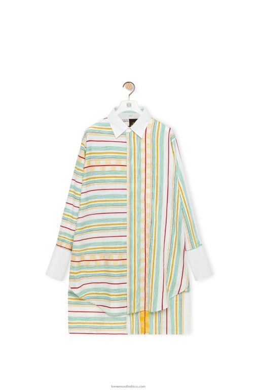 Loewe Women Stripe shirt dress in cotton, linen and silk 206XF1052 Green/Red - Image 5
