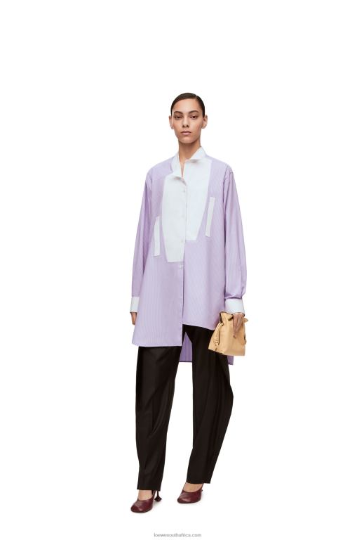 loewe_women_striped_asymmetric_shirt_in_striped_cotton_poplin_206xf891_lilac_white.jpg Loewe Women Striped asymmetric shirt in striped cotton poplin 206XF891 Lilac/White - Image 1