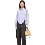 Loewe Women Striped plastron shirt in cotton poplin 206XF890 Lilac/White