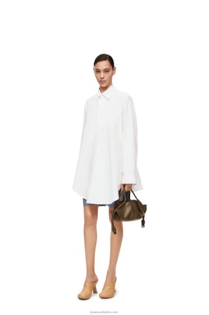 Loewe Women Trapeze shirt dress in cotton 206XF1083 White