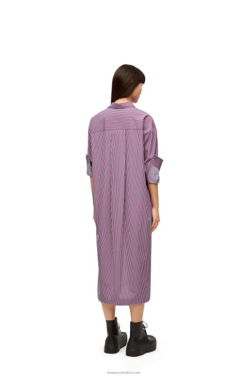 Loewe Women Turn-up shirt dress in striped cotton 206XF1035 Blue/Red - Image 2