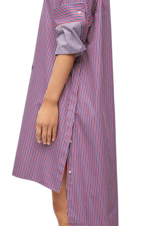 Loewe Women Turn-up shirt dress in striped cotton 206XF1035 Blue/Red - Image 3