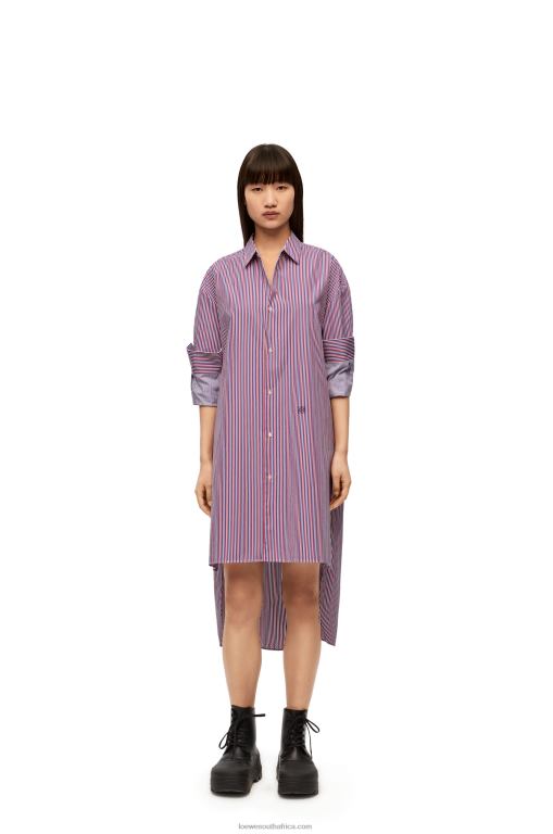 loewe_women_turn_up_shirt_dress_in_striped_cotton_206xf1035_blue_red.jpg Loewe Women Turn-up shirt dress in striped cotton 206XF1035 Blue/Red - Image 1