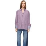 Loewe Women Turn-up shirt in striped cotton 206XF856 Blue/Red