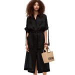 Loewe Women Workwear midi dress in linen 206XF1059 Black