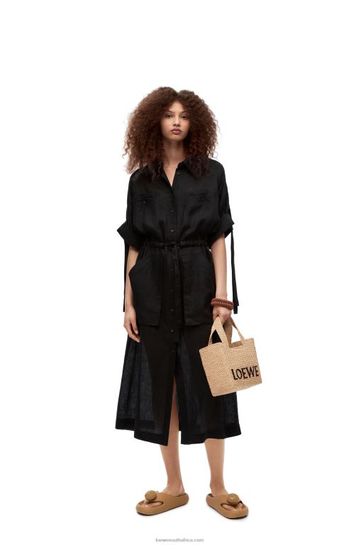 loewe_women_workwear_midi_dress_in_linen_206xf1059_black.jpg Loewe Women Workwear midi dress in linen 206XF1059 Black - Image 1