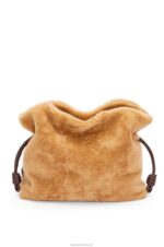 Loewe Women XL Flamenco clutch in shearling 206XF466 Beige/Chocolate - Image 5